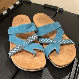 Earth Origins Nubuck Toe-Post Sandals Ossi Teal Blue Womens Size 8.5